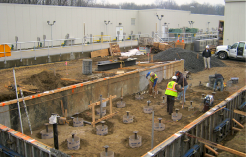 Using helical piles for a foundation on new construction.